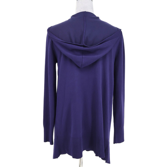 Pointelle Sweater Womens Medium Navy Blue Open Long Cardigan Hooded Pockets New - Picture 2 of 16